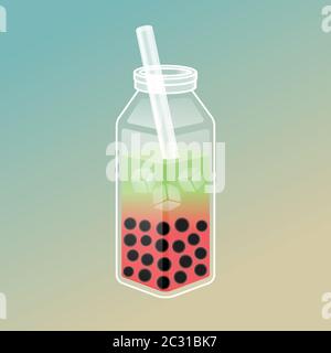 Illustration de thé à bulles avec de délicieux tapioca et gelée. Motif thé Boba. Publicités pour le thé au lait et modèle de logo. Illustration de Vecteur