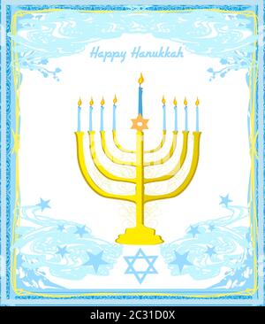 Hanouka carte de Vœux. Hanukkah menorah de bougies. Banque D'Images