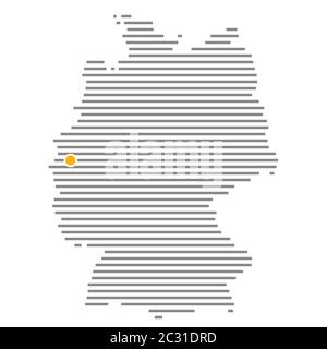 Ville allemande de Düsseldorf ou Neuss sur une carte rayée grise de l'Allemagne avec point orange Banque D'Images