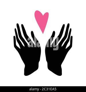 Signe amour don coopération amour. Concept de charité et de don. Donnez et partagez votre amour aux gens. Mains portant un symbole de coeur. Illustration de Vecteur