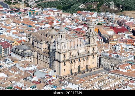 Vue aérienne de la cathédrale de Jaen en cours de reconstruction Banque D'Images