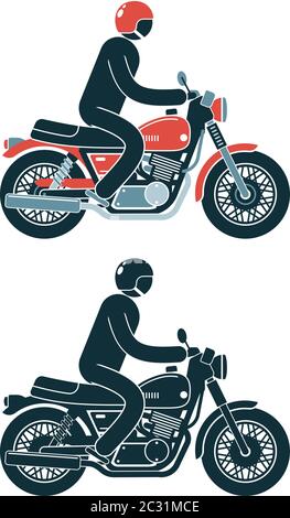 Le cycliste abstrait pictogramme roule sur une moto classique Illustration de Vecteur