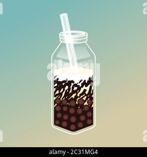 Illustration de thé à bulles avec de délicieux tapioca et gelée. Motif thé Boba. Publicités pour le thé au lait et modèle de logo. Illustration de Vecteur