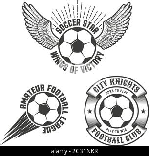 Emblèmes de football, logos modèles avec un ballon classique pour le football Illustration de Vecteur