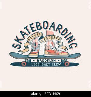 Imprimé vintage de skateboard authentique pour un t-shirt Illustration de Vecteur