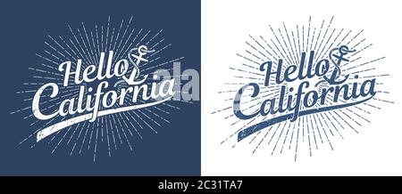 Imprimé hipster vintage Hello California dans le style des vêtements taille basse Illustration de Vecteur