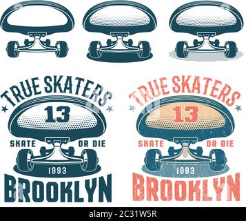 Emblème rétro américain authentique avec skateboard Illustration de Vecteur