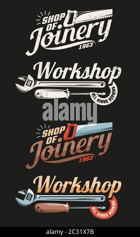 Rétro emblèmes menuiserie et atelier Illustration de Vecteur