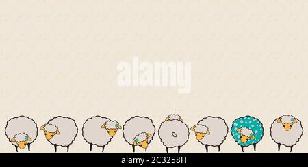 Bordure de la ligne de mouton, motif vectoriel sans couture sur fond fleuri Illustration de Vecteur