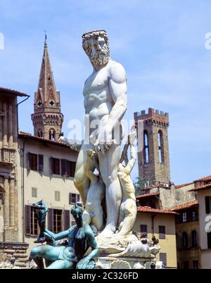 Fontaine de Neptune (Fontana del Nettuno), Piazza della Signoria, Florence (Firenze), région Toscane, Italie Banque D'Images