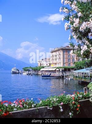 Vue sur le port sur le lac de Côme, Bellagio, province de Côme, région Lombardie, Italie Banque D'Images