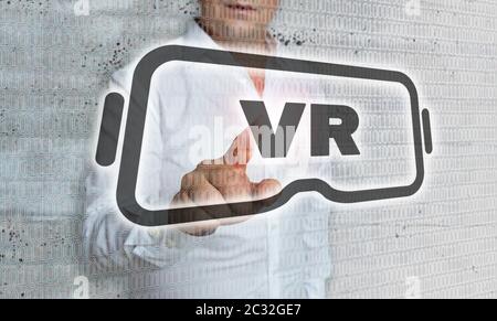 L'icône de réalité virtuelle avec matrix et businessman concept. Banque D'Images