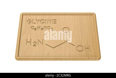 Modèle structural de la glycine sur la plaque de bois. Le rendu 3D. Banque D'Images