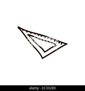 Icône de règle triangulaire. Panneau de règle. Symbole géométrique. Icône de contour linéaire sur une icône de dessin animé blanc style d'esquisse Illustration vectorielle pour le Web Banque D'Images