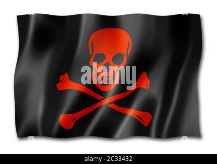 Drapeau pirate, le Jolly Roger, le rendu en trois dimensions, isolated on white Banque D'Images