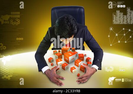 L'homme d'affaires avec dot com domain en cubes Banque D'Images