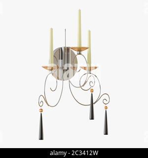 Lampe moderne avec trois bougies sur un fond blanc Banque D'Images