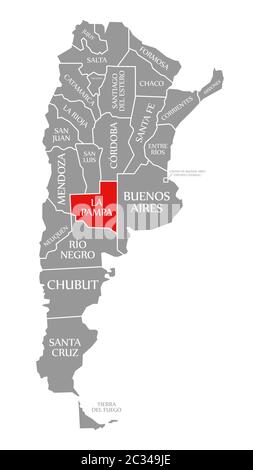 La Pampa en surbrillance rouge dans la carte de l'Argentine Banque D'Images