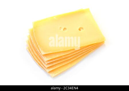 Des tranches de Gouda Isolated On White Banque D'Images