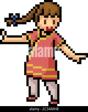 vector pixel art chinois fille isolé dessin animé Illustration de Vecteur