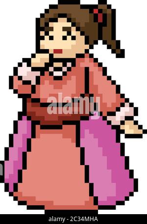 vector pixel art fat femme robe bande dessinée isolée Illustration de Vecteur