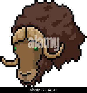 dessin animé isolé de la tête de buffle de l'art de pixel vectoriel Illustration de Vecteur