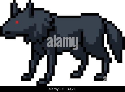 dessin animé isolé de l'art vectoriel de pixels noir loup Illustration de Vecteur