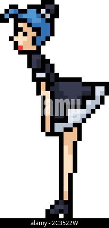 vecteur pixel art femme de ménage fille isolé dessin animé Illustration de Vecteur