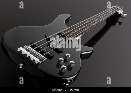 Guitare basse isolée sur fond noir Banque D'Images