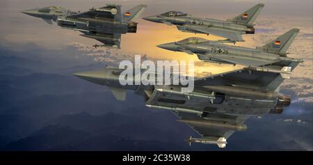 L'Eurofighter Typhoon de la Luftwaffe allemande monte en formation ! Banque D'Images