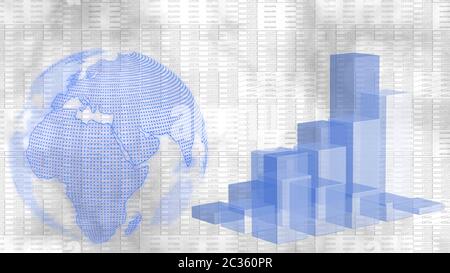 Globe terrestre et graphique à barres de croissance des affaires devant un arrière-plan graphique Banque D'Images