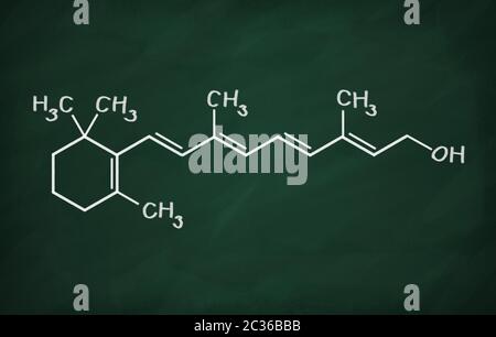 Modèle structural de la vitamine A1 (rétinol) sur le tableau noir. Banque D'Images