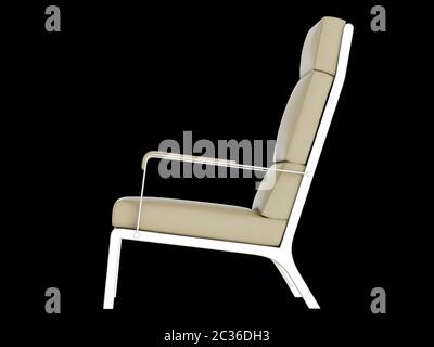 Fauteuil en cuir beige avec dossier haut sur fond noir Banque D'Images