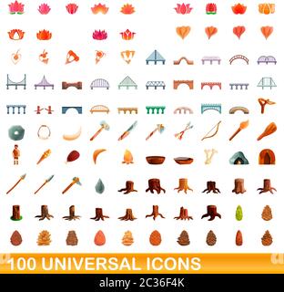 100 icônes universelles set. Cartoon illustration de 100 icônes universelles vector set isolé sur fond blanc Illustration de Vecteur