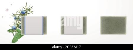 Gros plan réaliste de maquettes de savon en forme de barre organique, isolées sur fond blanc, illustration 3d Illustration de Vecteur