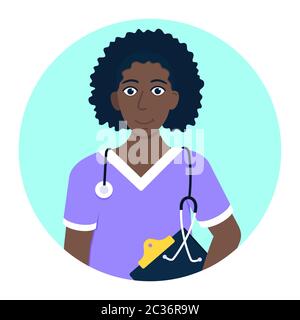 Avatar médecin personnage debout dans l'illustration vectorielle de style cercle plat Illustration de Vecteur