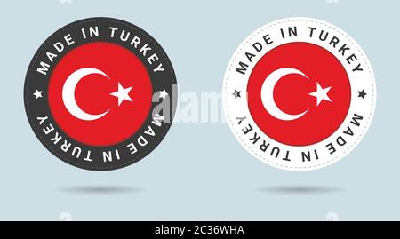 Lot de deux autocollants turcs. Fabriqué en Turquie. Icônes simples avec indicateurs. Illustration de Vecteur