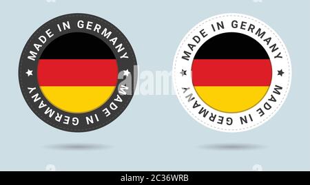 Jeu de deux autocollants allemands. Fabriqué en Allemagne. Icônes simples avec indicateurs. Illustration de Vecteur