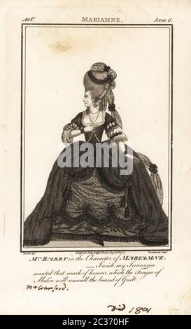 Mme Ann Barry dans le personnage d’Athenais dans Theodosius de Nathaniel Lee, Théâtre du Roi, 1766. Ann Street, 1734-1801, était une actrice de premier plan du XVIIIe siècle, qui apparaissait comme Mme Dancer et plus tard Mme Barry et Mme Crawford. Gravure sur plaque de copperplate de J. Thornthwaite, d'après une illustration de James Roberts du Théâtre britannique de Bell, composé des pièces les plus appréciées, John Bell, Londres, 1776. Banque D'Images