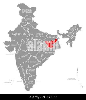 Le Jharkhand en rouge carte de l'Inde Banque D'Images