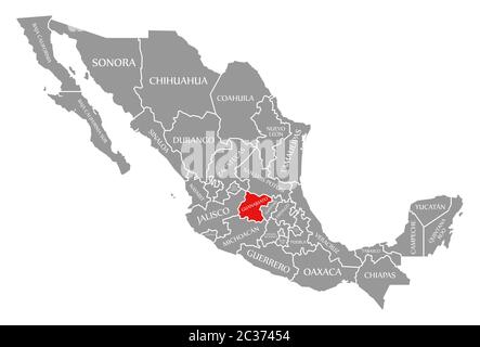 Guanajuato en évidence dans la carte du Mexique Banque D'Images