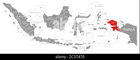 La Papouasie occidentale en surbrillance rouge dans la carte de l'Indonésie Banque D'Images