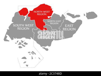 La région du nord-ouest en surbrillance rouge plan de Singapour Banque D'Images