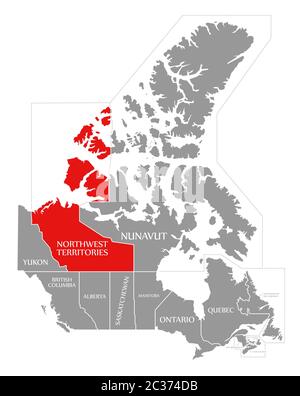 Territoires du Nord-Ouest en surbrillance rouge dans la carte du Canada Banque D'Images