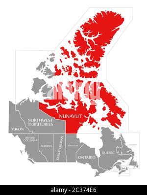 Le Nunavut a souligné en rouge carte du Canada Banque D'Images