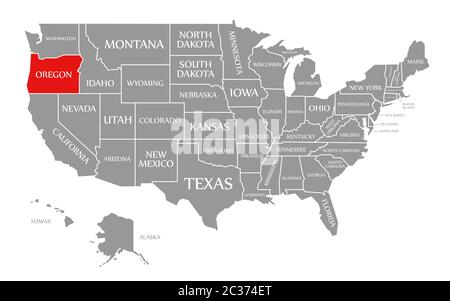 Rouge de l'Oregon a mis en évidence dans la carte des États-Unis d'Amérique Banque D'Images