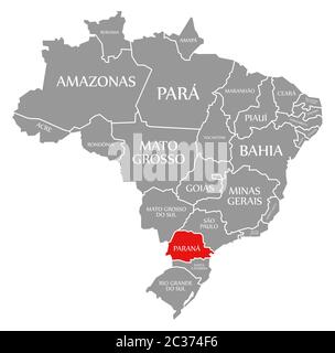 Le rouge Parana est mis en évidence sur la carte du Brésil Banque D'Images