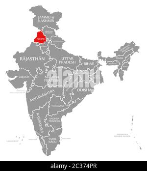 Punjab en évidence dans la carte de l'Inde Banque D'Images