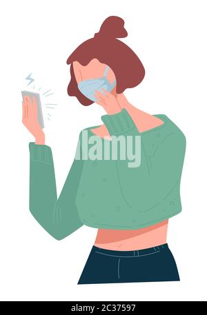 Des nouvelles choquantes sur le coronavirus dans les médias sociaux, a souligné la femme Illustration de Vecteur