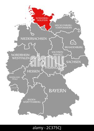 Schleswig Holstein en surbrillance rouge dans la carte de l'Allemagne Banque D'Images